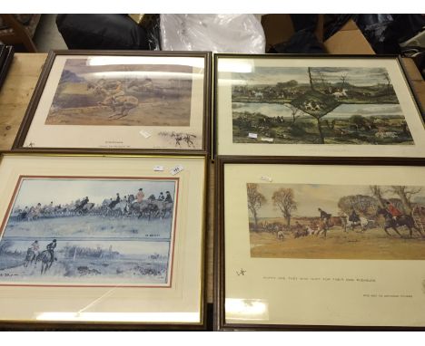 Four hunting scene prints.