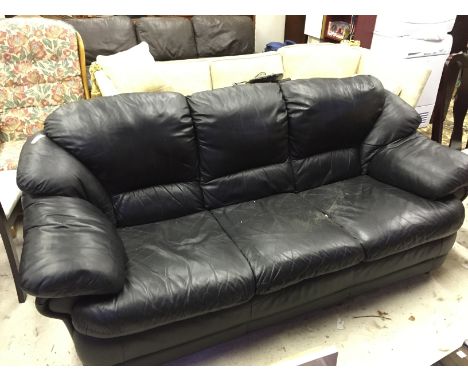 A three seater black leather sofa in very good condition.