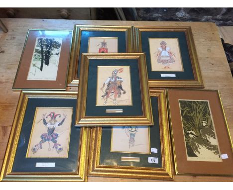 Five limited edition prints of the original costumes of the Bolshoi Nutcracker 1919 and two dan Sinculan prints.