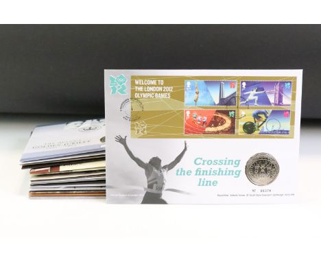 A collection of approx eighteen £5 coin / stamp covers to include 2012 London Olympic games, 70th Anniversary of the Dunkirk 