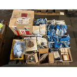 Pallet of Misc. Fittings, Saunders Replacement Diaphragms, Caulk Guns, & Supplies
