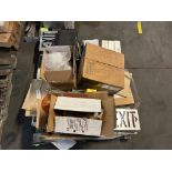 Pallet of Assorted Exit Signs, Safety Strobe Lights, Phillips & GE Beam Lamps, (3) Hydrometers Litho