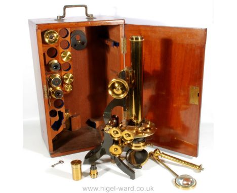A Mahogany cased fine quality, beautifully engineered, heavy Laboratory Microscope by ''J. Swift & Son., 81 Tottenham Court R