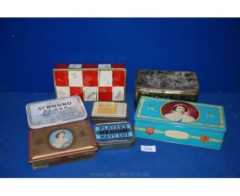 A quantity of Tins including a Meredith & Drew souvenir tin for the Coronation of HM Queen Elizabeth 1953, a Gold Flake tin a