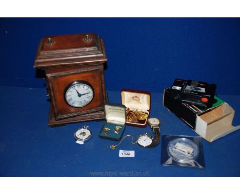 A quantity of miscellanea including Sekonda Fob Watch and wristwatch, mantle clock, Hanimex camera, cufflinks, etc.
