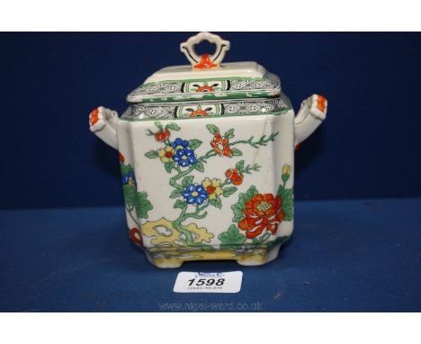A Mason's Tea Caddy, cream ground with oriental peony style pattern - hairline cracks