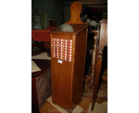 A 19th c. style Oak French Stick Bin, similar in design to a candle box with shaped upstand and sloping lifting lid, spindle 