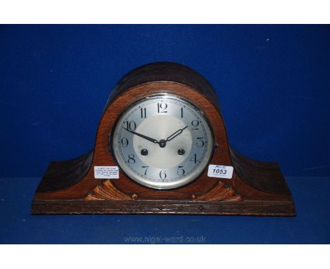 A 1920's Oak Cased Napoleon Hat Mantle Clock with Chiming Movement by Haller of the Black Forest.