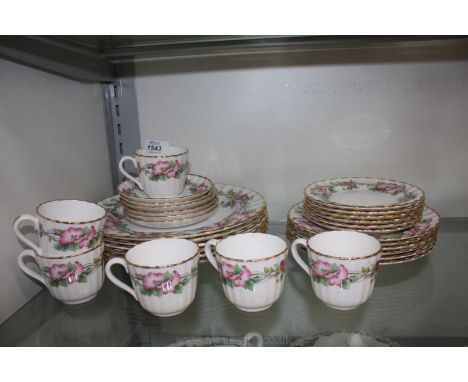 A Spode six setting 'Wild Mallow' cups, saucers, plates, dinner plates and sweet plates.