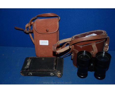 A pair of leather cased Zoonex Binoculars and a cased No. 2 folding Autographic Brownie Camera. 