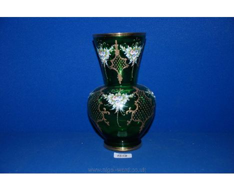 A Venetian green and gold Vase, 10'' tall.