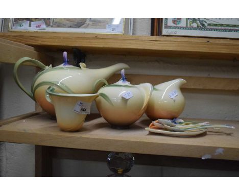 FRANZ, FLORAL DECORATED TEA SET PLUS FURTHER SPOONS AND PIN TRAY