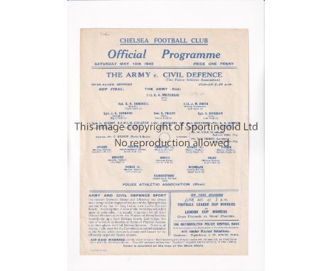 SERVICES FOOTBALL AT CHELSEA FC 1942     Single sheet programme for The Army v Civil Defence 16/5/1942.     Good