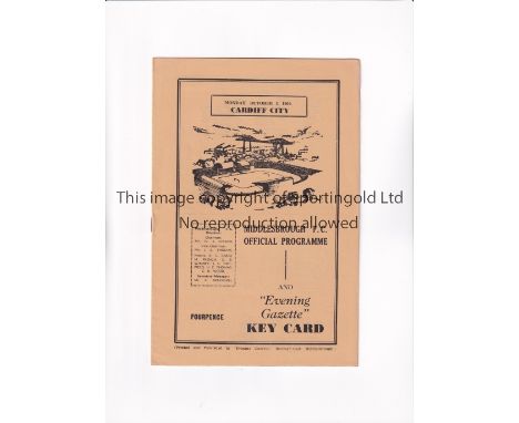 1960/1 LEAGUE CUP FIRST SEASON / MIDDLESBROUGH V CARDIFF CITY     Programme for the tie at Middlesbrough 3/10/1960.    Good