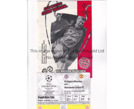 MANCHESTER UNITED     Pirate programme and ticket for the away Champions League match v Bayern Munich 20/11/2001.      Genera
