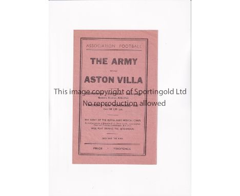 THE ARMY V ASTON VILLA 1947      Programme for the match at the Command Central Ground, Aldershot 10/11/1947, very slightly c