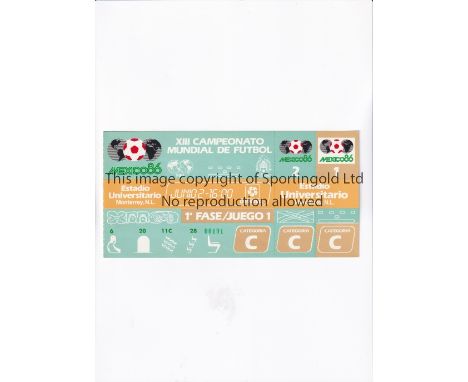 1986 WORLD CUP      Unused ticket for Morocco v Poland 2/6 at the University Stadium, Monterrey. Staple holes on the left.   