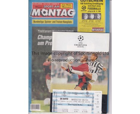 MANCHESTER UNITED      Austrian Sport magazine with match preview and ticket for the away Champions League match v Rapid Vien