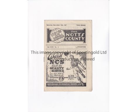 NOTTS. COUNTY V STOCKTON 1947 FA CUP      Programme for the tie at County 13/12/1947.        Good