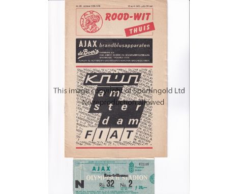 1970 FAIRS CUP[ SEMI-FINAL / AJAX V ARSENAL      Programme and ticket for the match in Amsterdam 15/4/1970.     Good
