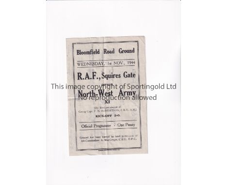 SERVICES MATCH AT BLACKPOOL FC 1944     Programme for RAF Squires Gate v North-West Army 1/11/1944, including Matthews and Me