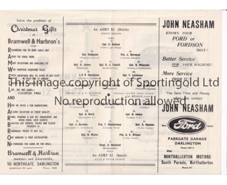 FORCES FOOTBALL AT DARLINGTON FC 1945      Programme for Army XI (North) v Army XI (South) 26/9/1945.    Good