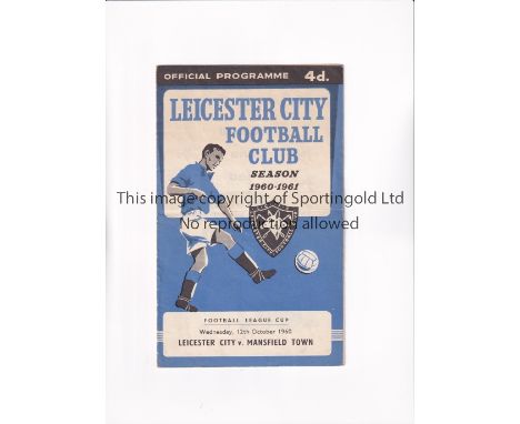 1960/1 LEAGUE CUP FIRST SEASON / LEICESTER CITY V MANSFIELD TOWN     Programme for the tie at Leicester 12/10/1960, slightly 