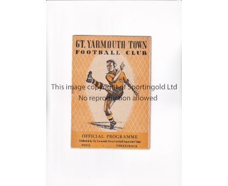 GREAT YARMOUTH TOWN V CRYSTAL PALACE 1953 F.A. CUP     Programme for the tie at Yarmouth Town 21/11/1953, team change and sco