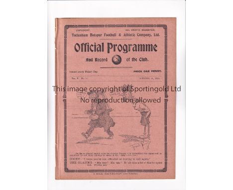 TOTTENHAM HOTSPUR      Programme for the home London Challenge Cup tie v Crystal Palace 28/10/1912 ,ex-binder. The match was 