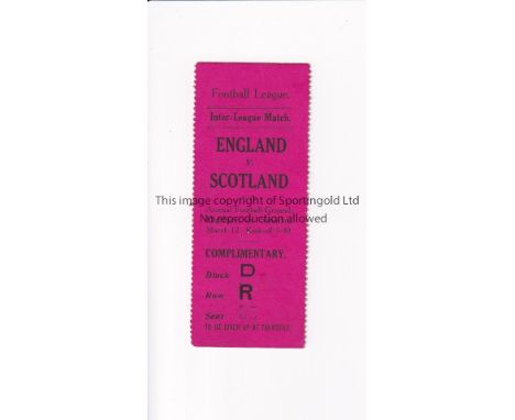 ENGLISH LEAGUE V SCOTTISH LEAGUE 1921           Ticket for the Inter-League match at Arsenal FC 12/3/1921.      Very good