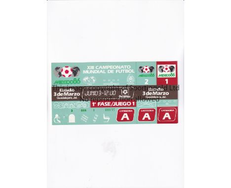 1986 WORLD CUP       Unused ticket for Algeria v Northern Ireland 3/6 at the 3rd of March Stadium. Staple holes on the left. 