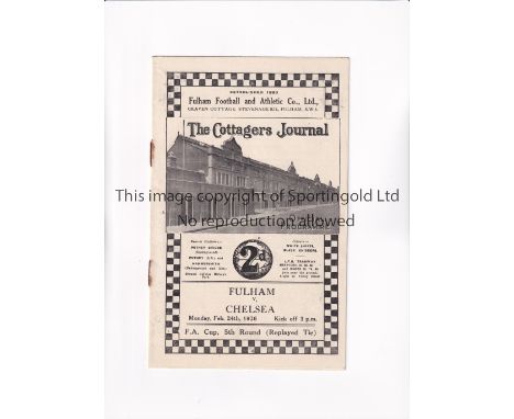 CHELSEA     Programme for the away FA Cup tie v Fulham 24/2/1936.      Generally good