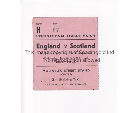 ENGLISH LEAGUE V SCOTTISH LEAGUE 1938           Ticket for the Inter-League match at Wolves FC 2/11/1938.    Good
