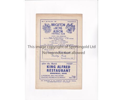BRIGHTON &amp; HOVE ALBION V THE ARMY 1947   Programme for the Friendly at Brighton 26/11/1947. Includes players from Arsenal
