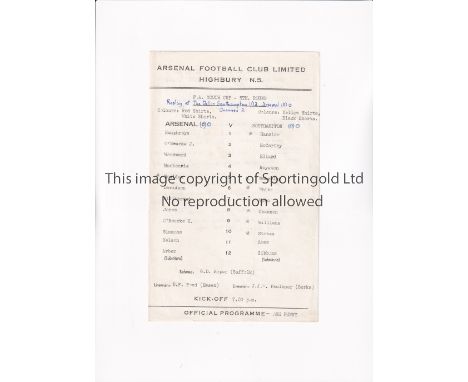 ARSENAL     Single sheet programme for the home F.A. Youth Cup tie v Southampton 7/3/1967, scores entered with match player n
