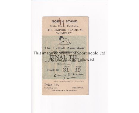 1923 CUP FINAL      Match ticket for 1923 FA Cup Final, West Ham United v Bolton Wanderers, the first Wembley Cup Final and o