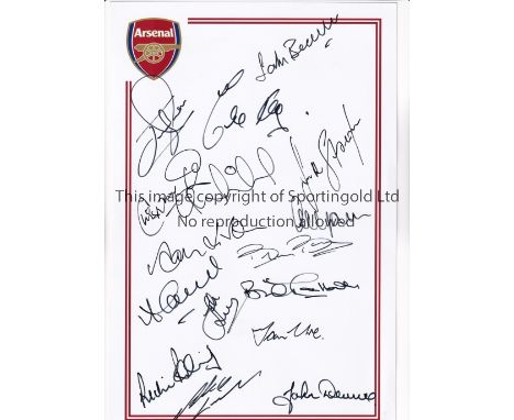 ARSENAL / AUTOGRAPHS       A 12 x 8 crested photo of the Arsenal crest and bordered in the club colours, signed by 16 former 