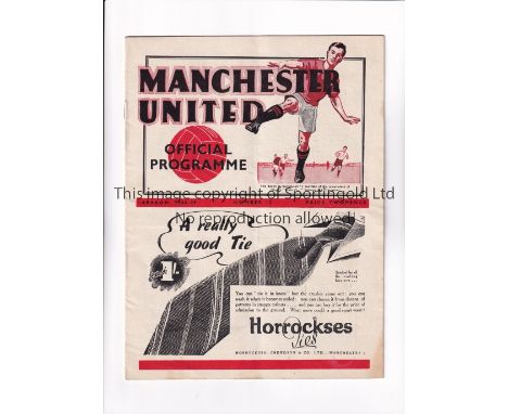MANCHESTER UNITED         Programme for the home F.A. Cup tie v West Bromwich Albion 11/1/1939, slightly creased.     General