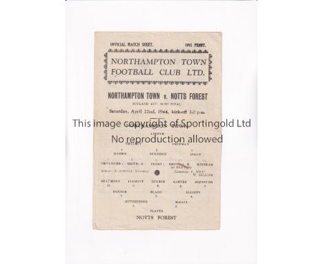 1944 MIDLAND CUP SEMI-FINAL / NORTHAMPTON TOWN V ASTON VILLA     Single sheet programme for the tie at Northampton 22/4/1944,