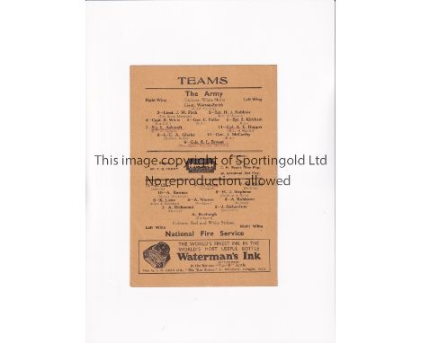 THE ARMY V NATIONAL FIRE SERVICE 1944     Programme for the Inter-Allied Services Cup Semi-Final at Brentford FC 25/3/1944, s