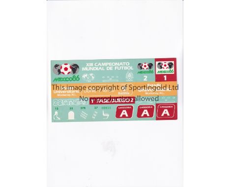 1986 WORLD CUP      Unused ticket for Portugal v Poland 7/6 at the University Stadium, Monterrey. Staple holes on the left.  