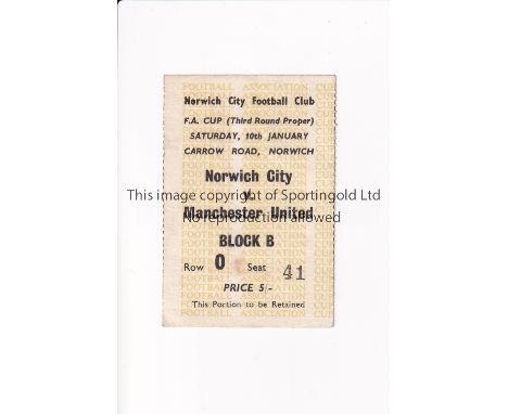 MANCHESTER UNITED      Ticket for the away FA Cup tie v Norwich City 10/1/1959.     Generally good
