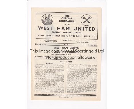 WEST HAM UNITED V SOUTHEND UNITED 1952      Programme for the Essex Professional Cup tie at West Ham 12/3/1952.     Good
