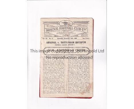 ARSENAL V TOTTENHAM HOTSPUR 1926     Programme for the League match at Arsenal 18/12/1926, folded, slightly worn and very sli