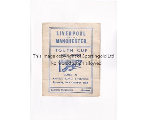 MANCHESTER UNITED         Pirate programme issued by W. Walker for the away F.A. Youth Cup tie v Liverpool 30/10/1954, slight