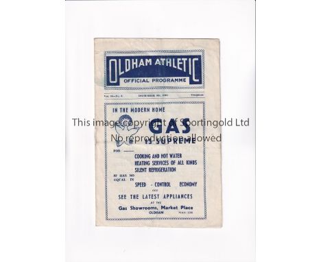 OLDHAM ATHLETIC V ACCRINGTON STANLEY 1945/6 F.A. CUP     Programme for the tie at Oldham 8/12/1945, slightly creased and scor