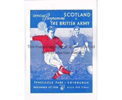 SCOTLAND V THE BRITISH ARMY INTERNATIONAL 1958      Programme for the match at Hearts FC 12/11/1958, slightly creased.      G