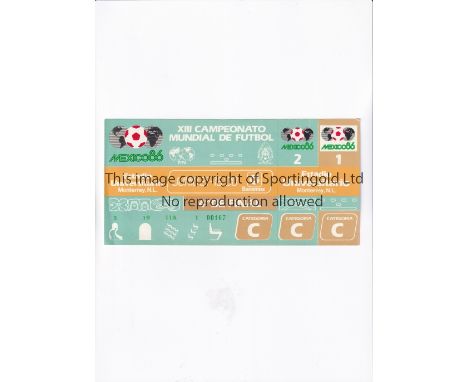 1986 WORLD CUP      Unused ticket for the Quarter-Final, West Germany v Mexico 21/6/1986 at the University Stadium, Monterrey