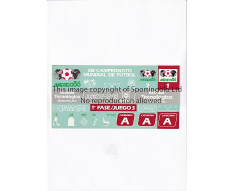 1986 WORLD CUP       Unused ticket for Algeria v Spain 12/6 at the Technological Stadium.    Very good