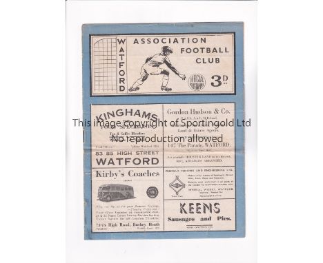 WATFORD V NETHERFIELD 1949 F.A. CUP     Programme for the tie at Watford 10/12/1949, slightly creased.     Generally good